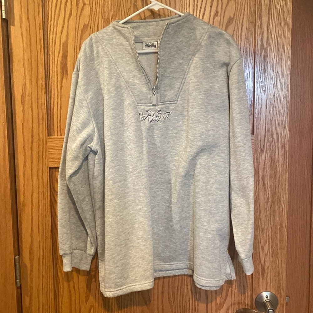 Basic Editions Plus Grey Quarter Zip Sweater